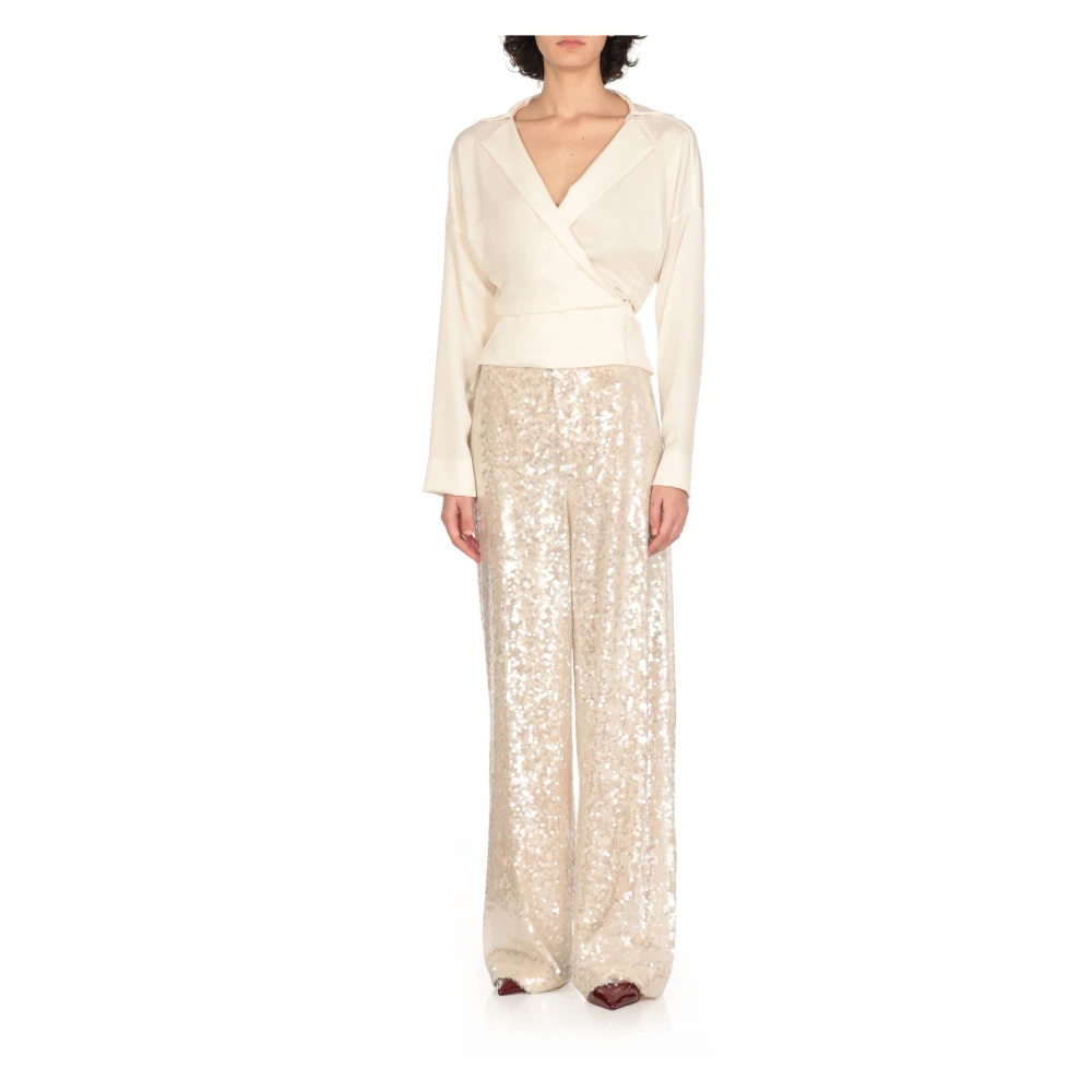 Philosophy di Lorenzo Serafini Ivoor Blouse met Kant en V-Hals Beige Dames