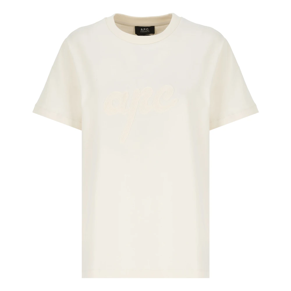 A.p.c. Beige Katoenen T-shirt met Geborduurd Logo Beige Dames