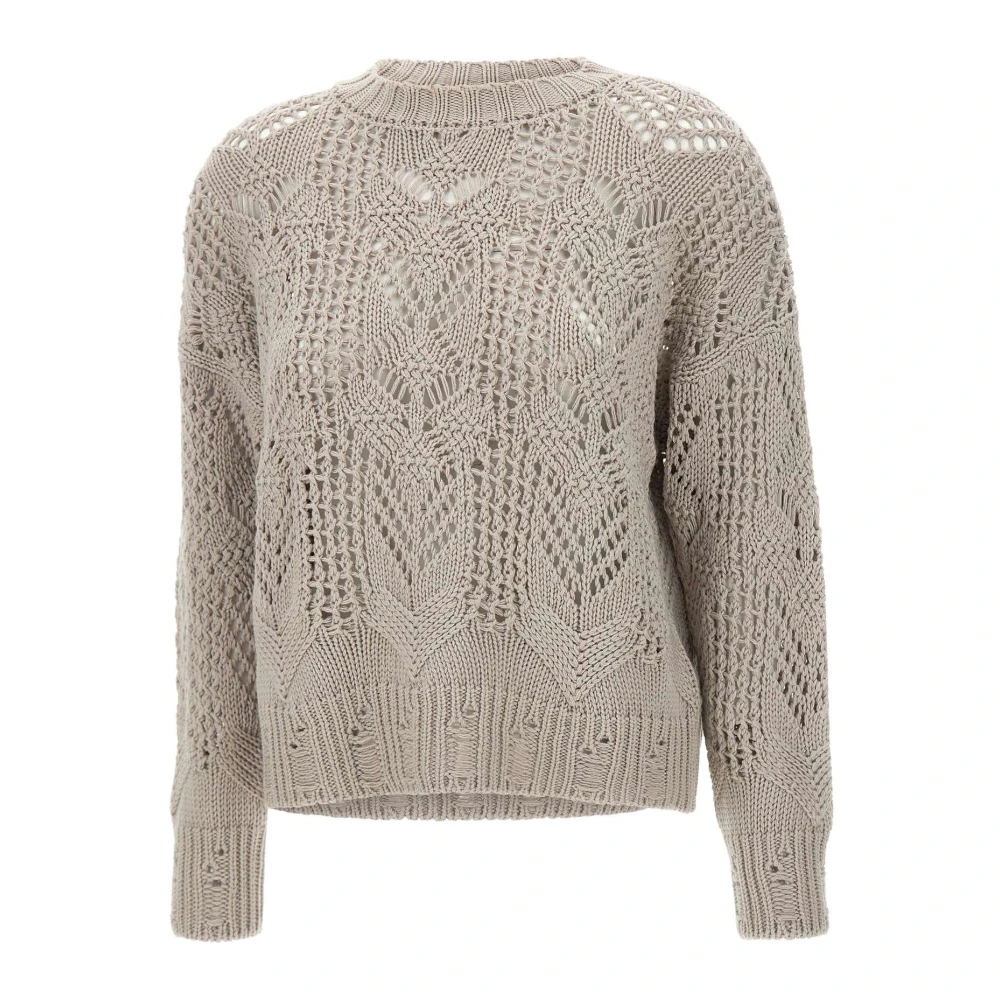 Kaos Grijze Wollen Trui met Haaksteek Beige Dames