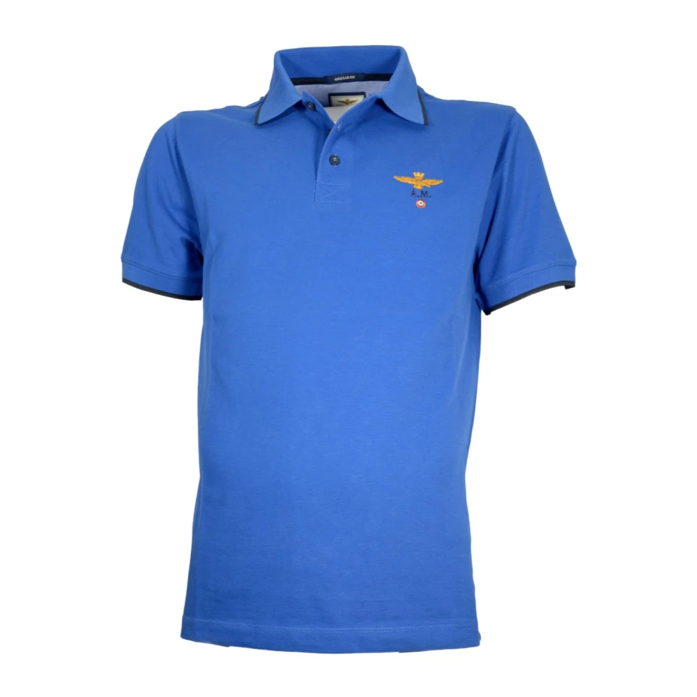 Aeronautica militare Katoenen Polo Shirt Korte Mouw Blauw Blue Heren