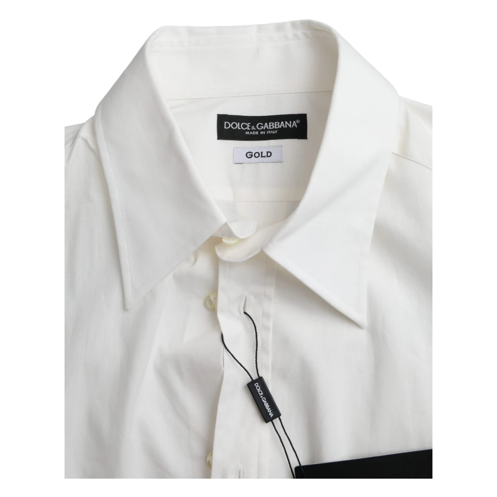 Dolce & Gabbana Wit Katoenen Slim Fit Gouden Shirt White Heren