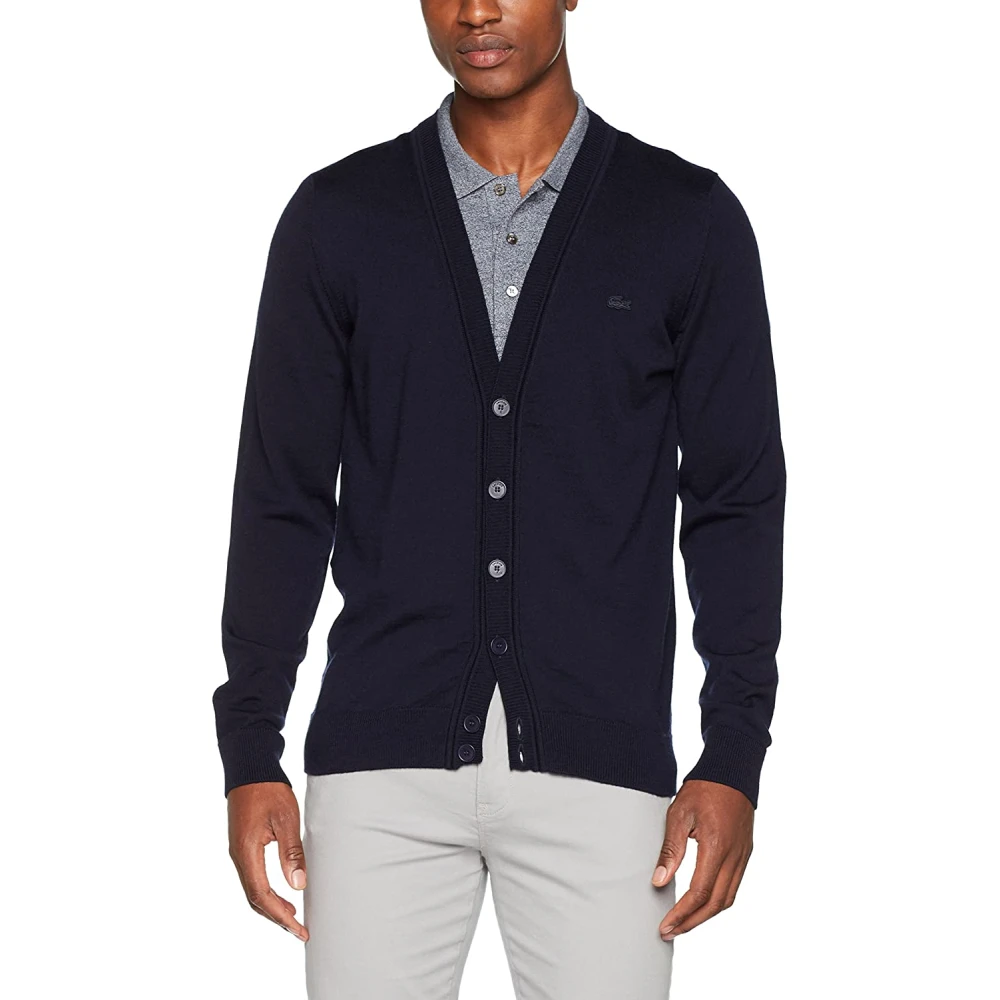 Lacoste Blauwe Wollen Cardigan Trui Blue Heren