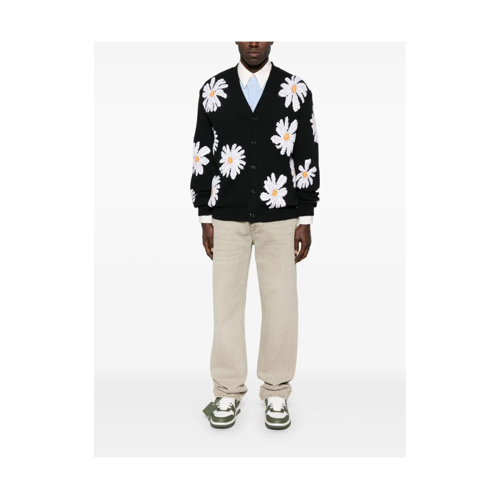Moschino Zwarte V-hals trui met geribde boorden Black Heren