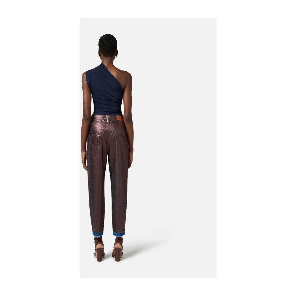 Elisabetta Franchi Jersey top met een schouder en gouden detail Blue Dames