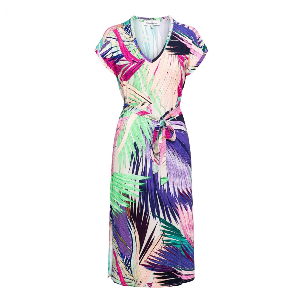&Co Woman Bladprint V-hals Jurk Multicolor Dames