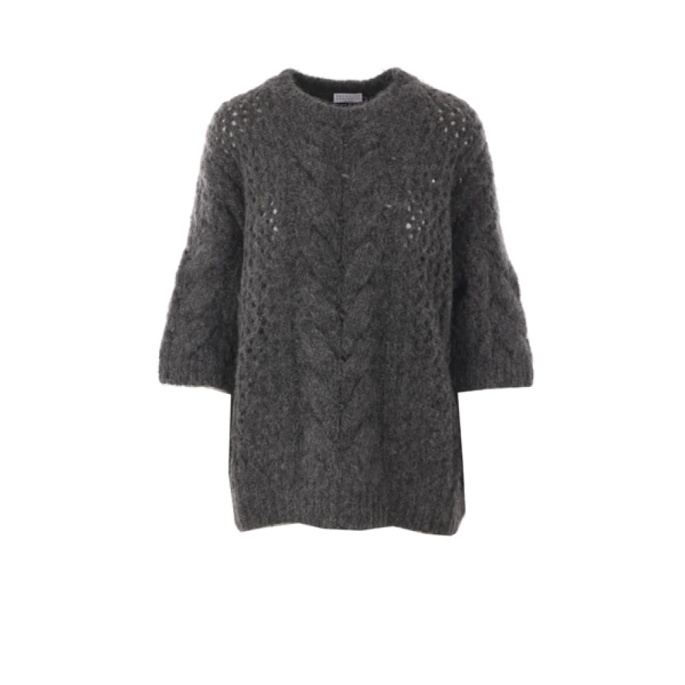 BRUNELLO CUCINELLI Grijze Trui met Vlechtbreisel Gray Dames