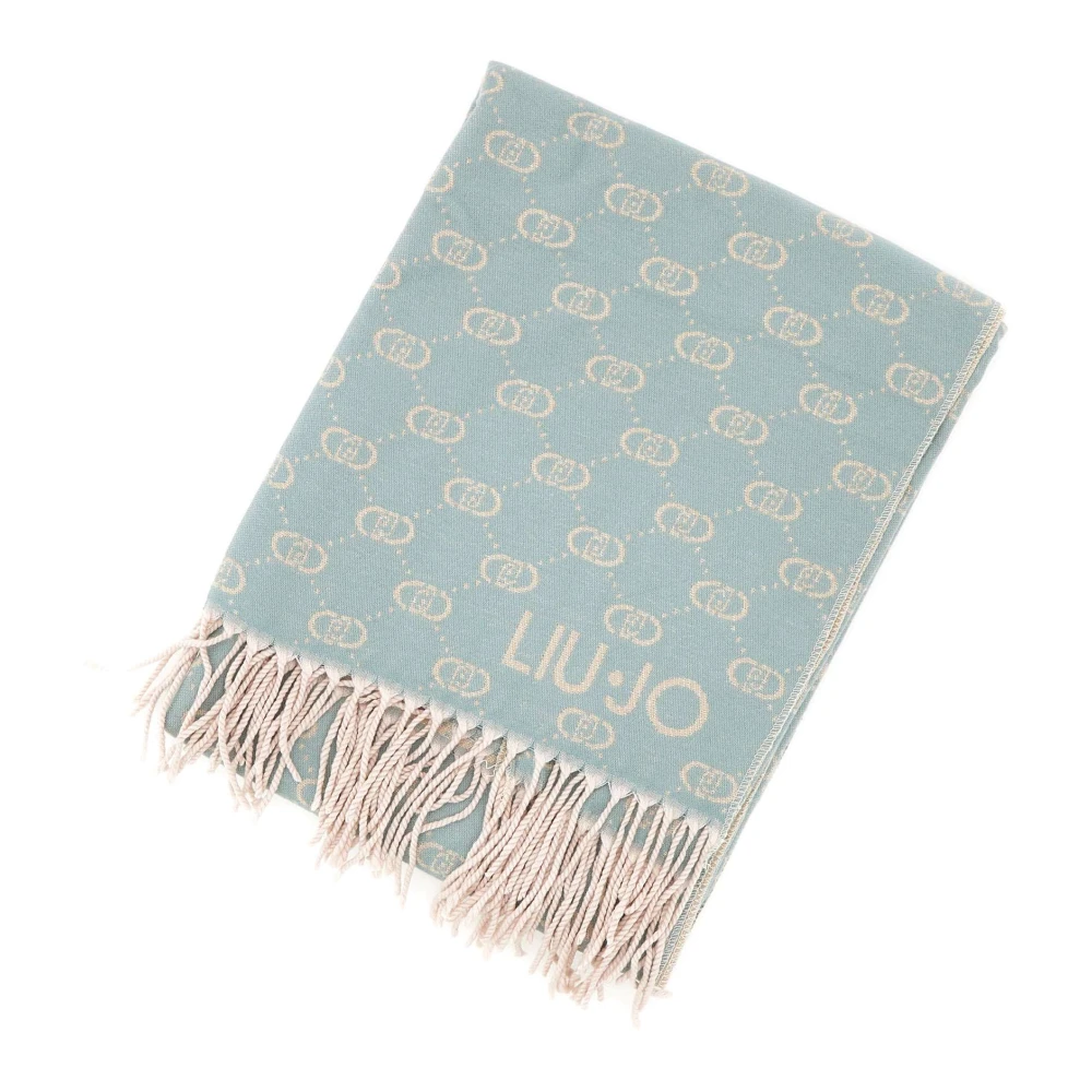Liu Jo Blauwe Jacquard Lurex Logo Sjaal Blue Dames