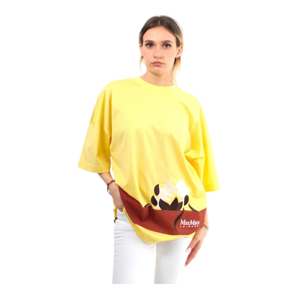Max Mara Gele T-shirt met voorborduurwerk Yellow Dames