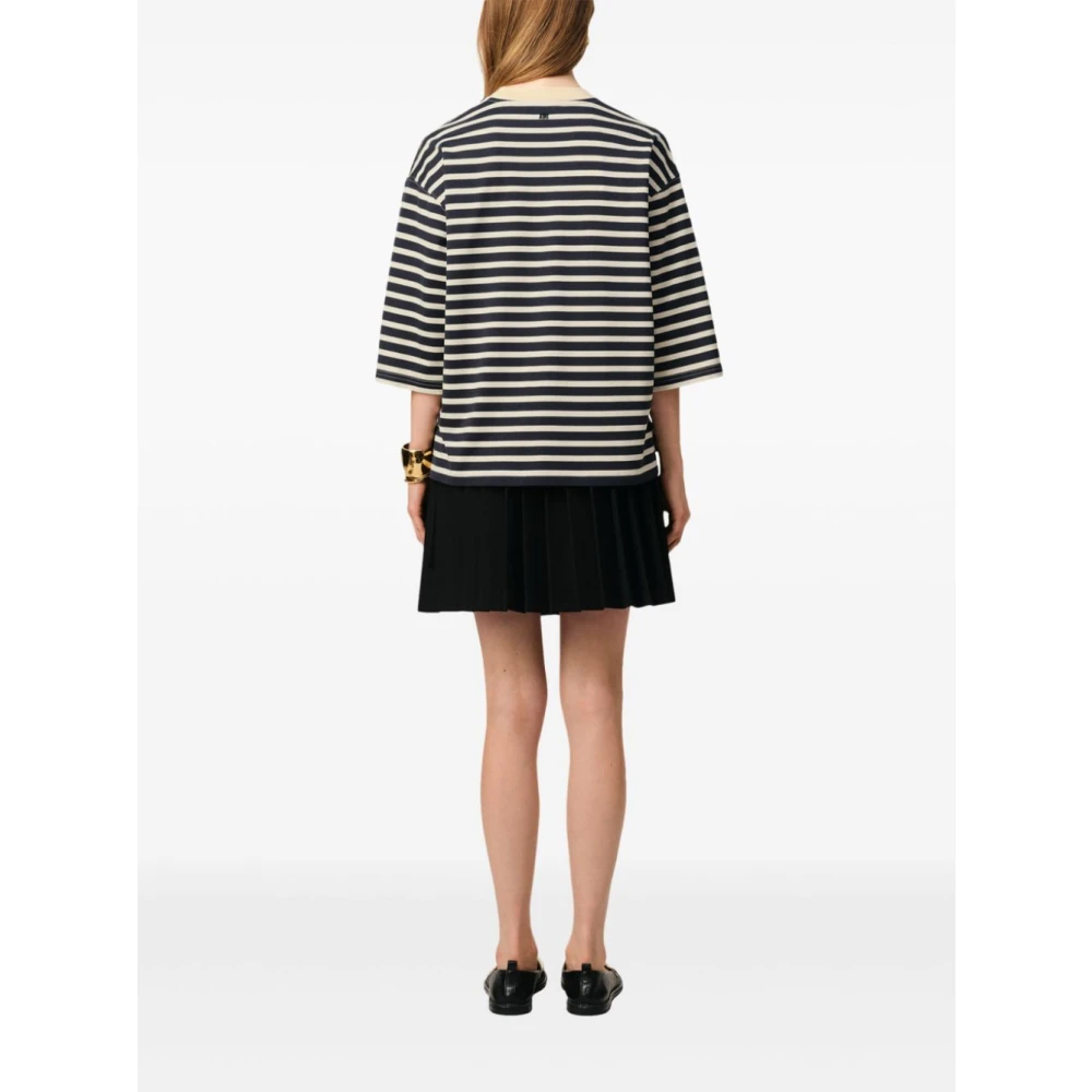 Ami Paris Zwarte Gestreepte Natuurlijke T-shirt Blue Dames