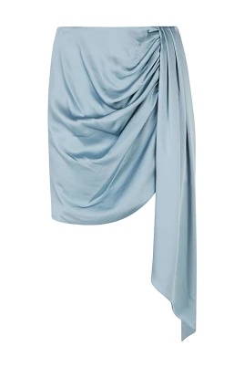 Klarblå Mae Draperad Satin Minikjol