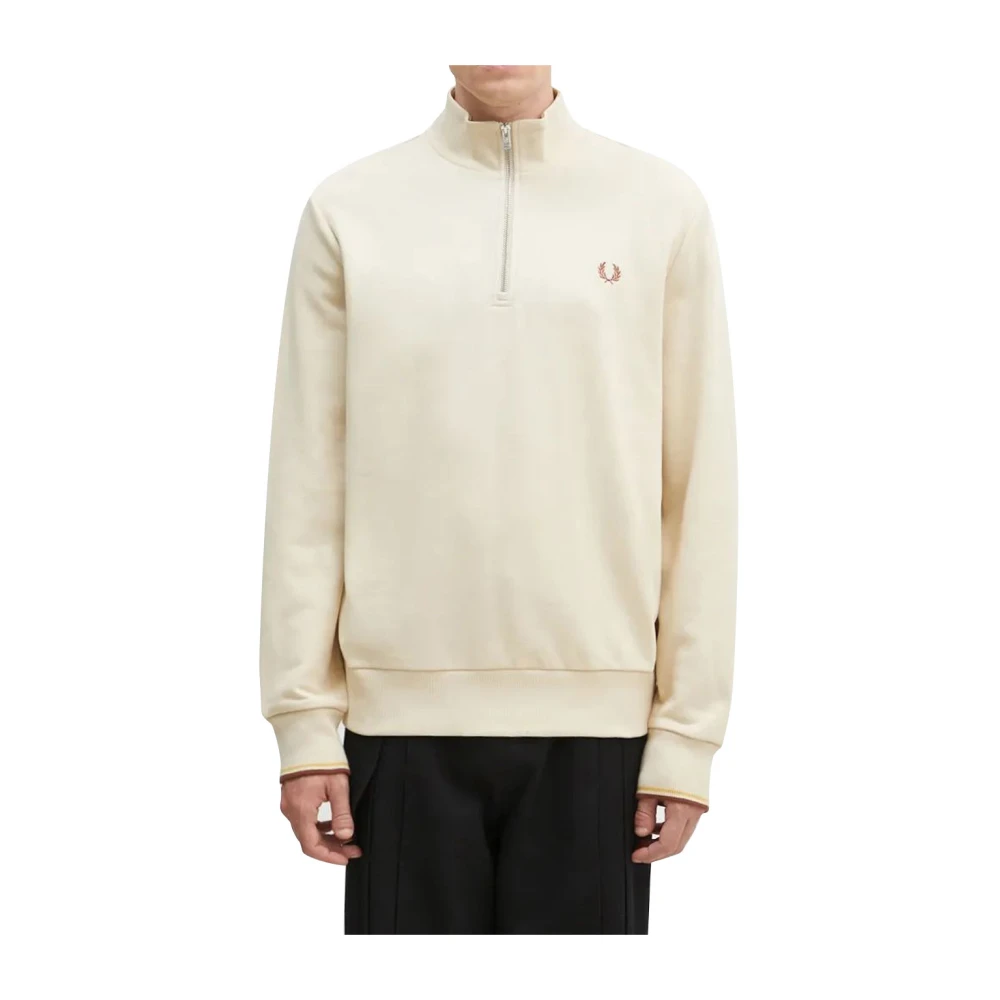 Fred Perry Half Zip Sweatshirt Ivoor Casual Trendy Beige Heren