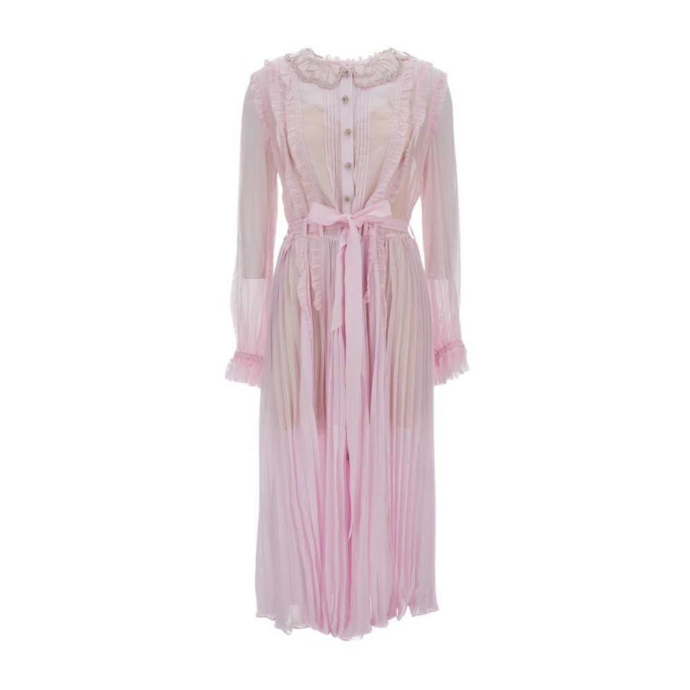 Self Portrait Women's Pink Pleated Georgette Midi Dress