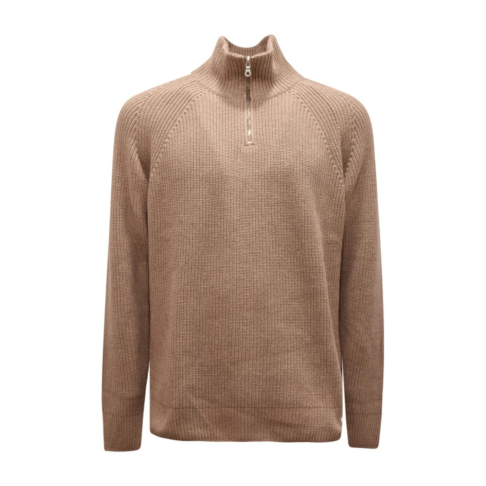 Brooksfield Men's Brown Turtlenecks, 3XL, Half Zip Wool Blend Jumper