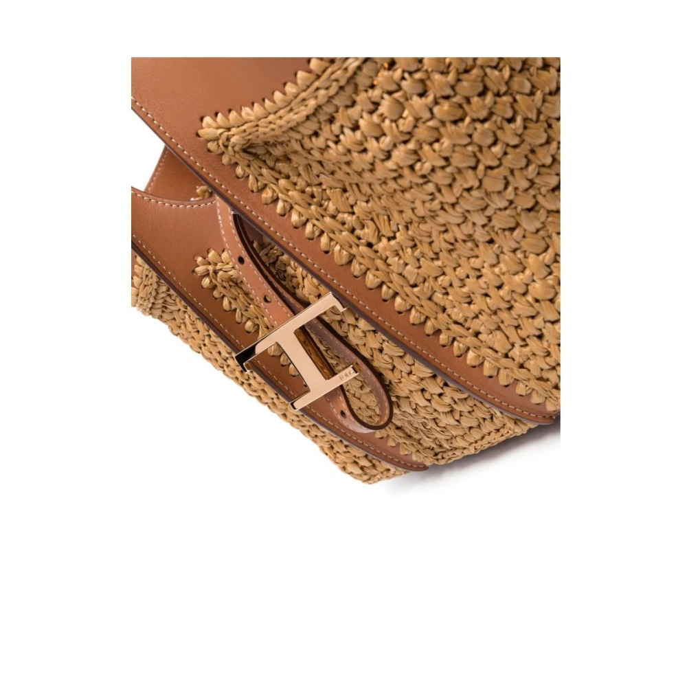 TOD'S Bruin Raffia Leren Plat Boven Tas Brown Dames