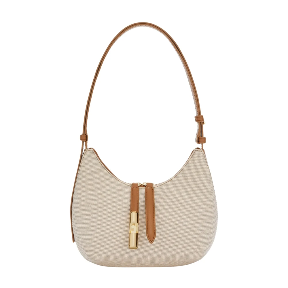 Furla Canvas en leren crossbody tas Beige Dames