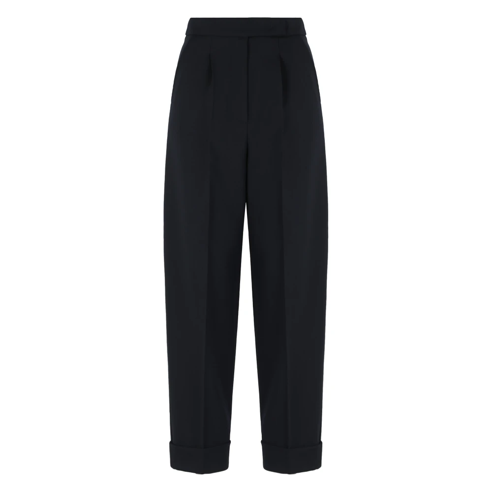 Max Mara Blue Tapered Trousers, Female, Xs, High-Waisted Wool Trousers