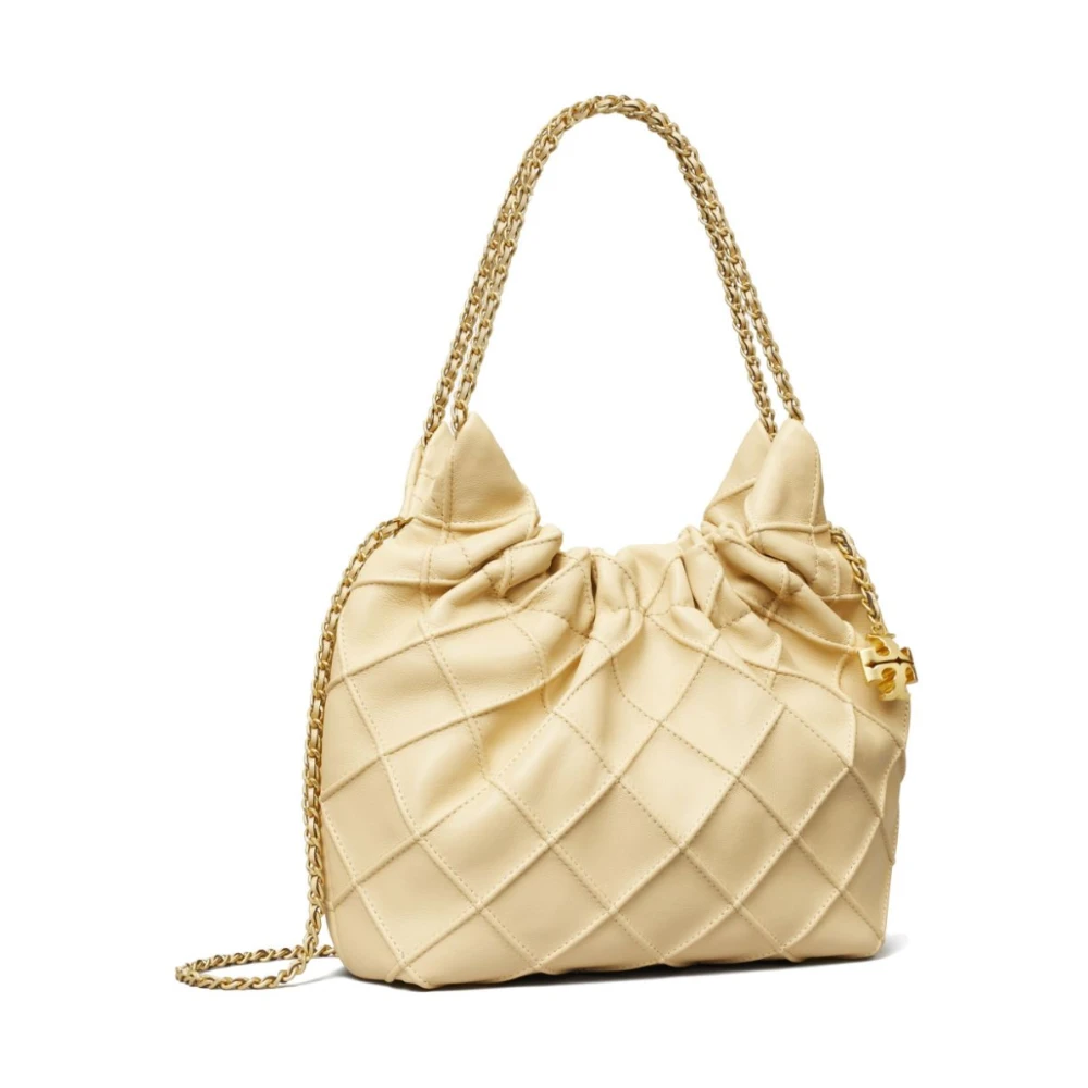TORY BURCH Gele Leren Trekkoordtas met Ketting Yellow Dames