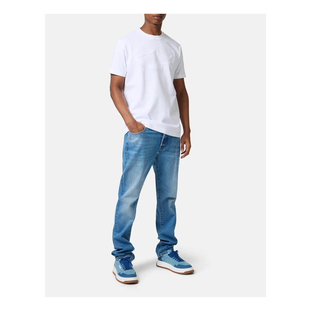Iceberg Slim-fit wit katoenen T-shirt met haaiendetail en logoprint White Heren