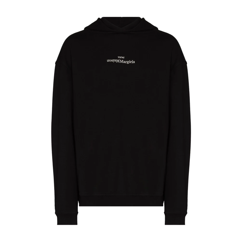 Maison Margiela Geborduurde katoenen hoodie met logo Black Heren