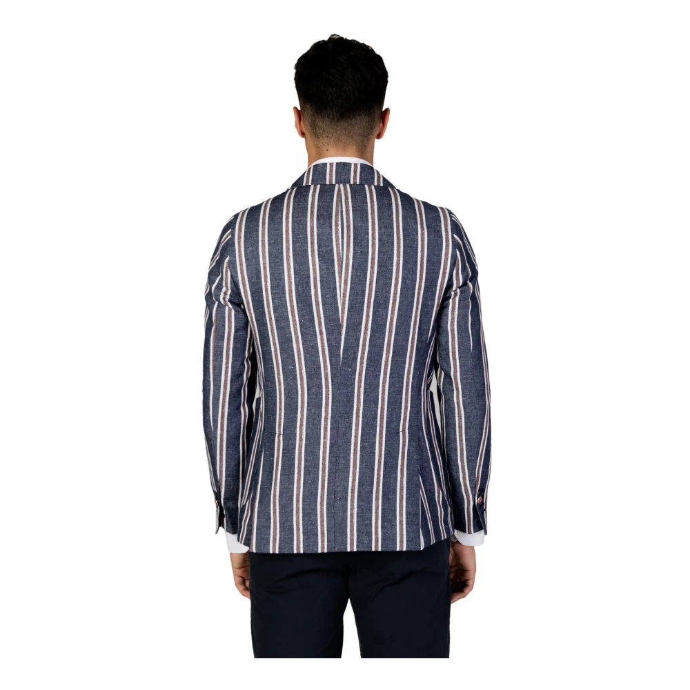 Mulish Blauwe Gestreepte Knoopsluiting Blazer Blue Heren
