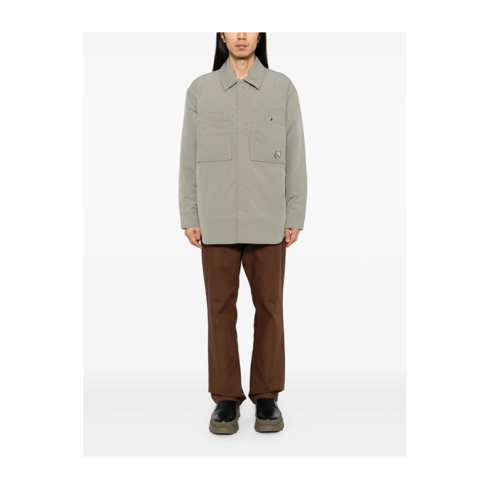 Maison Kitsuné Groene Gewatteerde Jas Vos Hoofd Patch Green Heren