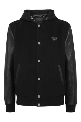 Hooded Varsity Bomber Jacket