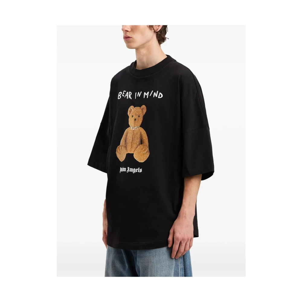 Palm Angels Zwarte Teddybeer Logo Print T-shirt Black Heren