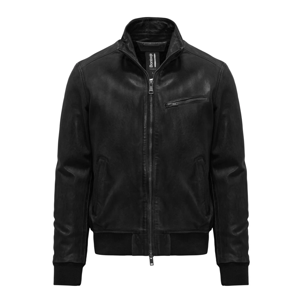 BomBoogie Nappa Aviator Bomber Jacket Black, Herr