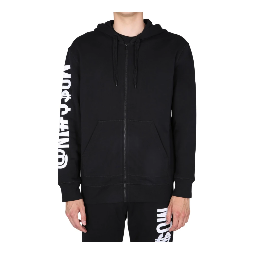 Moschino Katoenen Zip-Up Sweatshirt met Geborduurd Logo Black Heren