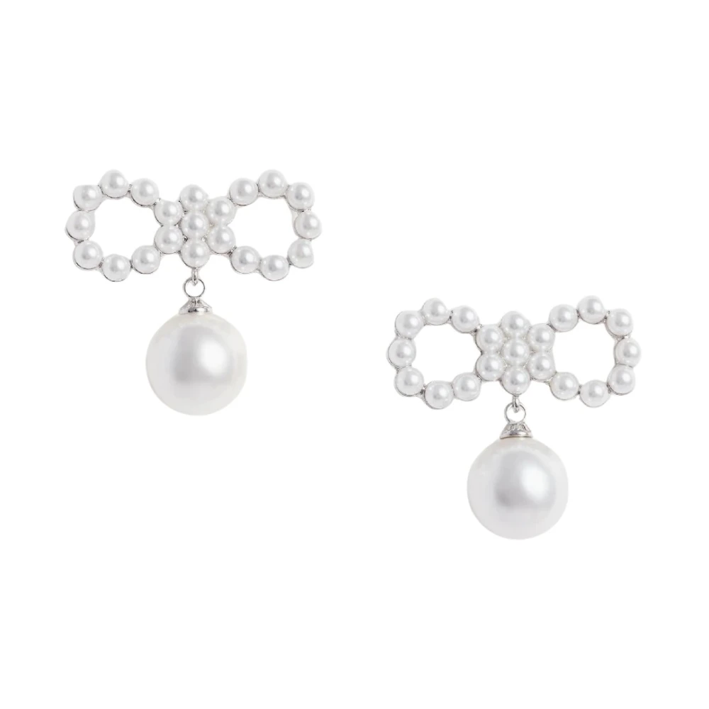 Self Portrait Women's Gray Pearl Bow Earrings