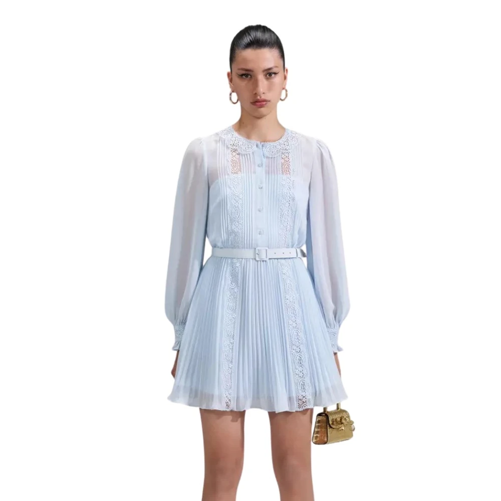 Self Portrait Blauwe Geplooide Mini Jurk Blue Dames