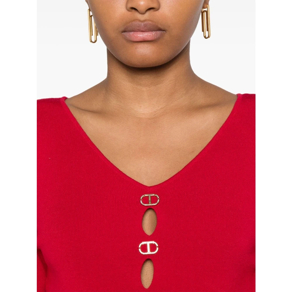 Twinset Rode V-hals trui met applicatie Red Dames