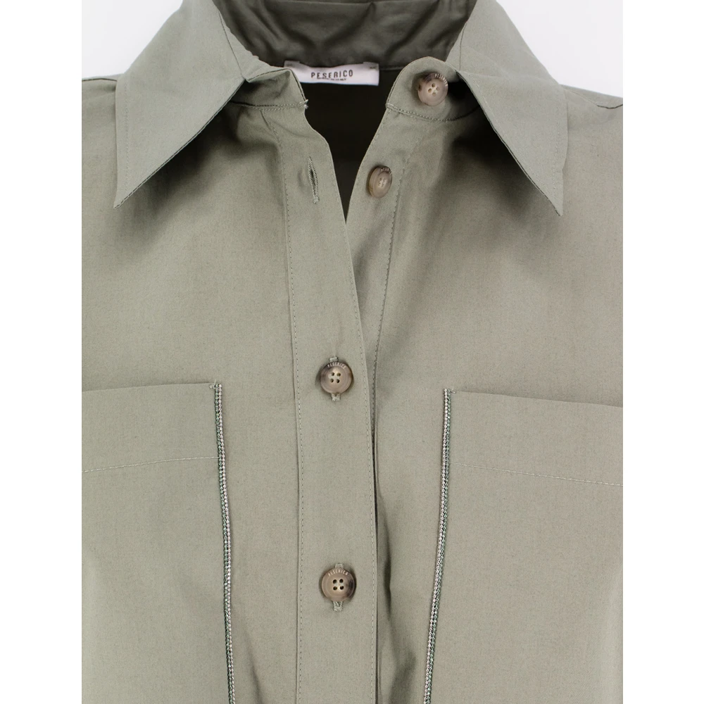 PESERICO Katoenen Kimono Mouw Jurk met Zakken Green Dames