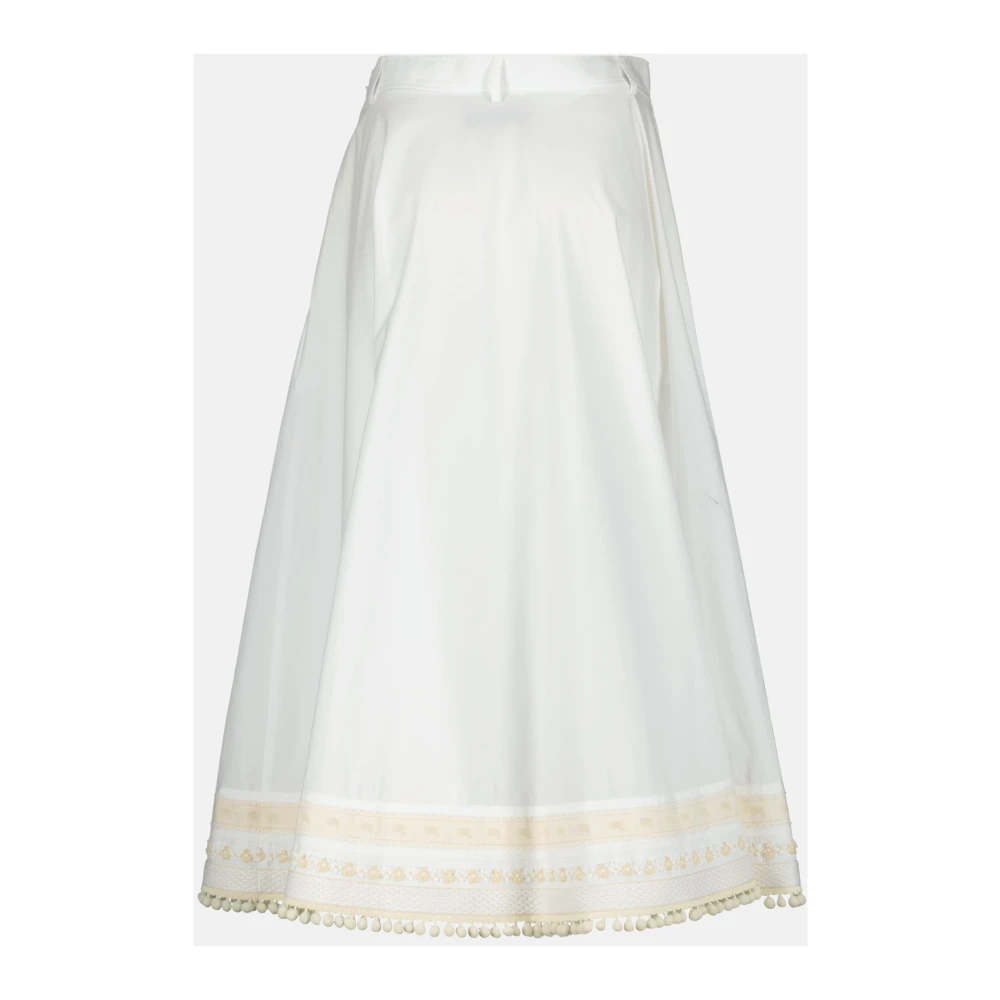 Moschino Lange Popeline Rok met Borduurwerk White Dames