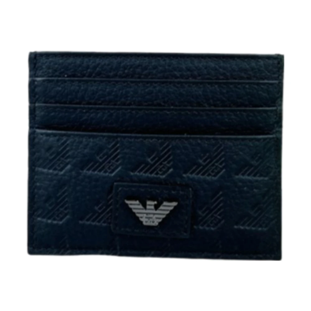 Emporio Armani Zwarte leren portemonnee en kaarthouder Black Unisex