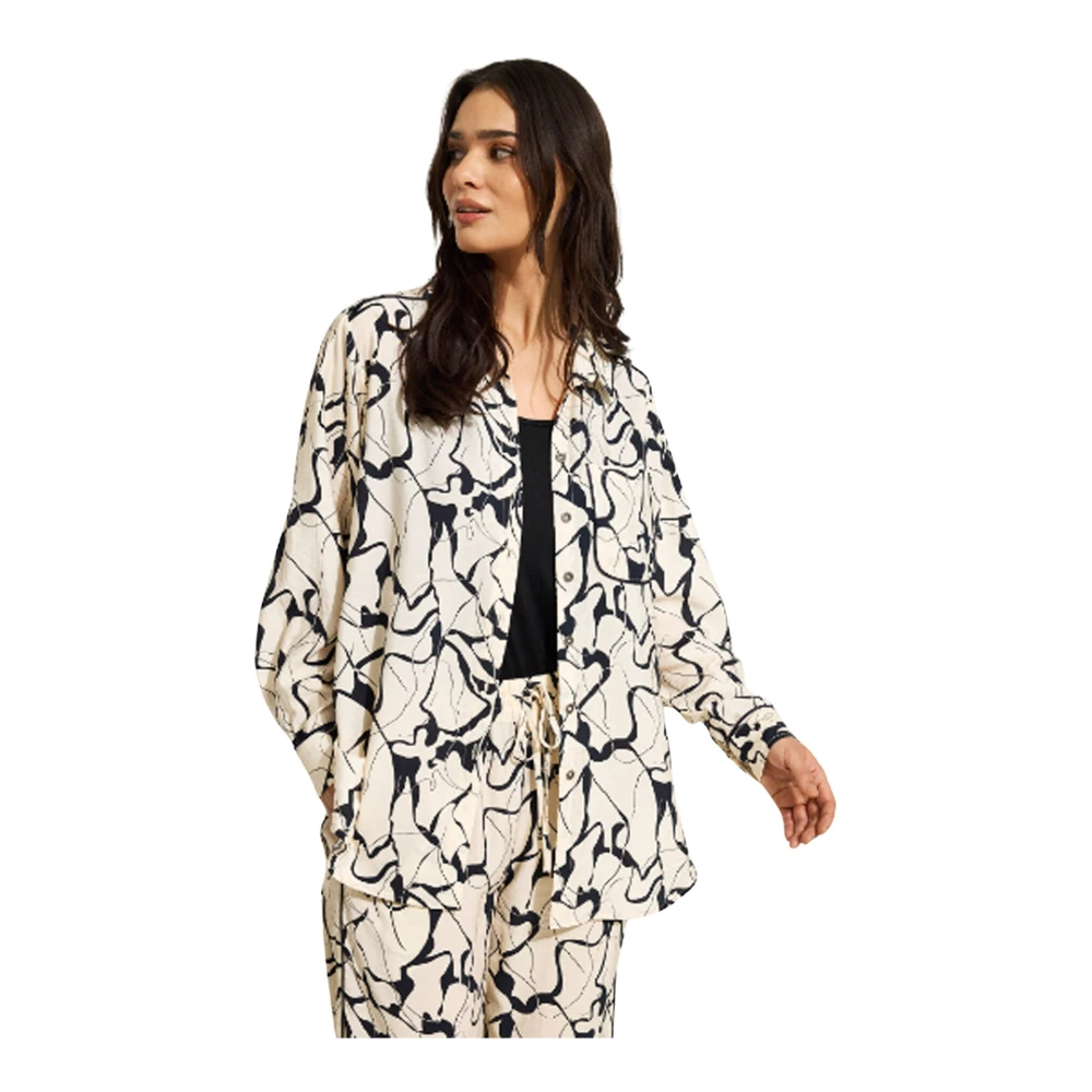 IN Front Abstract Print Shirt in Crème Beige Dames