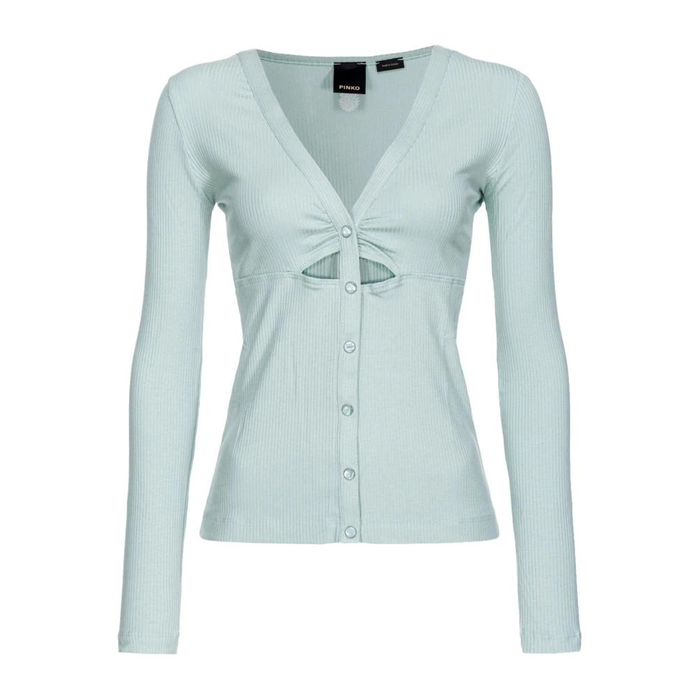 Pinko Geribbelde lange mouw V-hals top Gray Dames