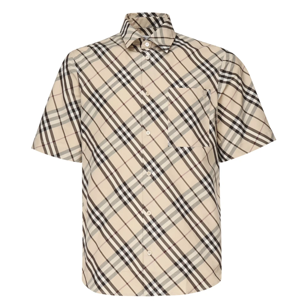 Burberry Beige Check Korte Mouw Shirt Beige Heren