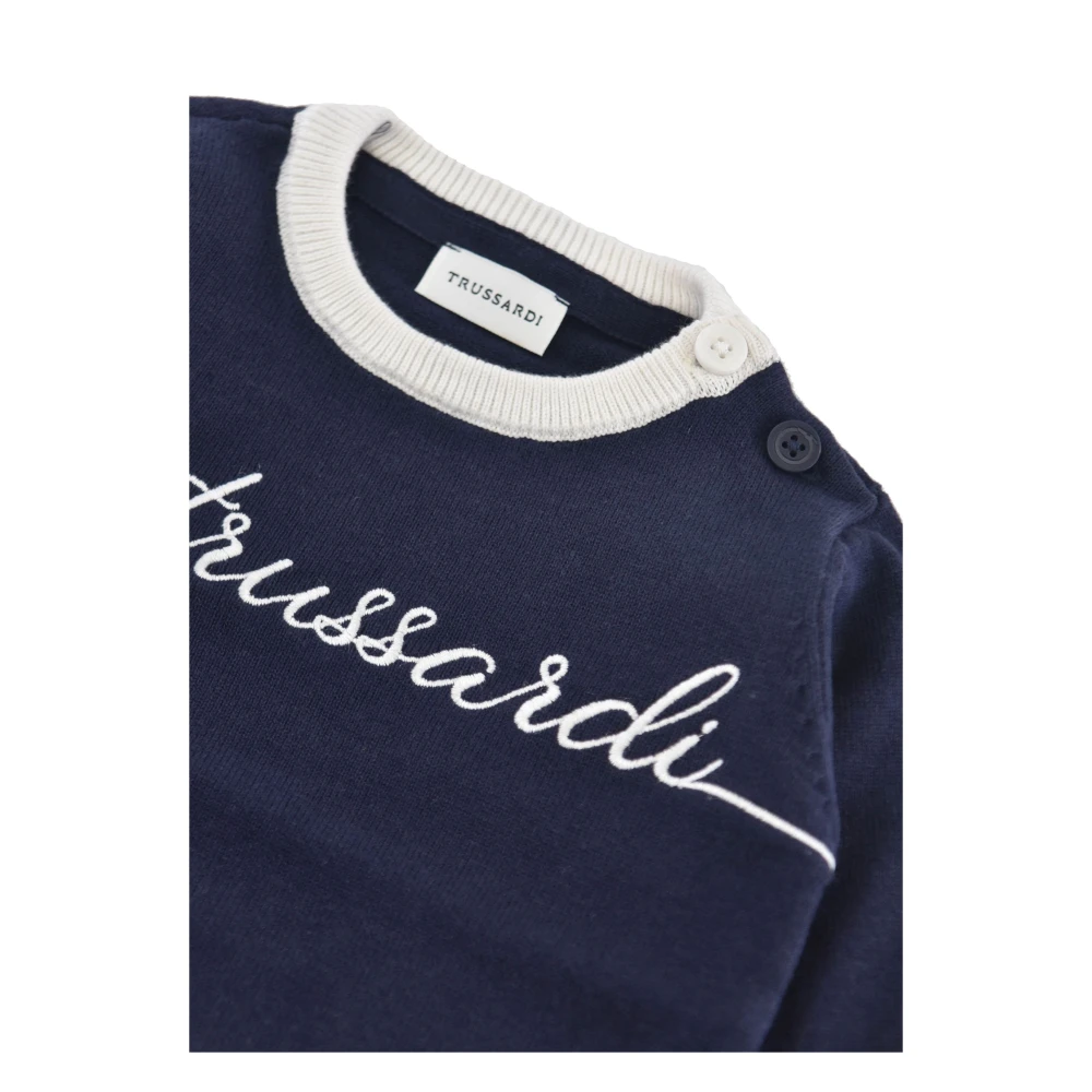 Trussardi Katoenen trui met logo borduurwerk Blue Unisex