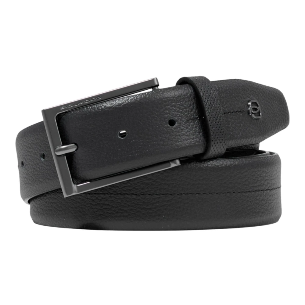 Piquadro Zwarte leren riem met gesp Black Heren