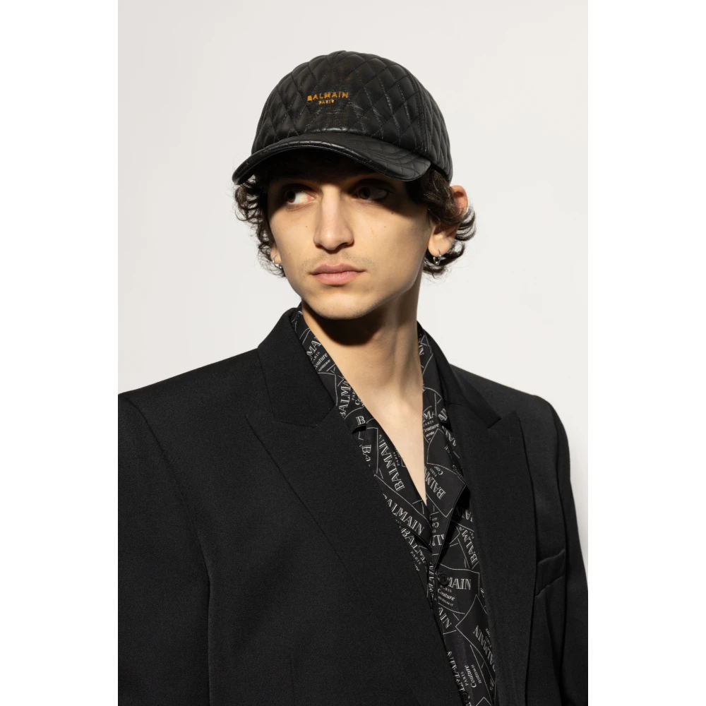 Balmain Leren baseballpet Black Heren