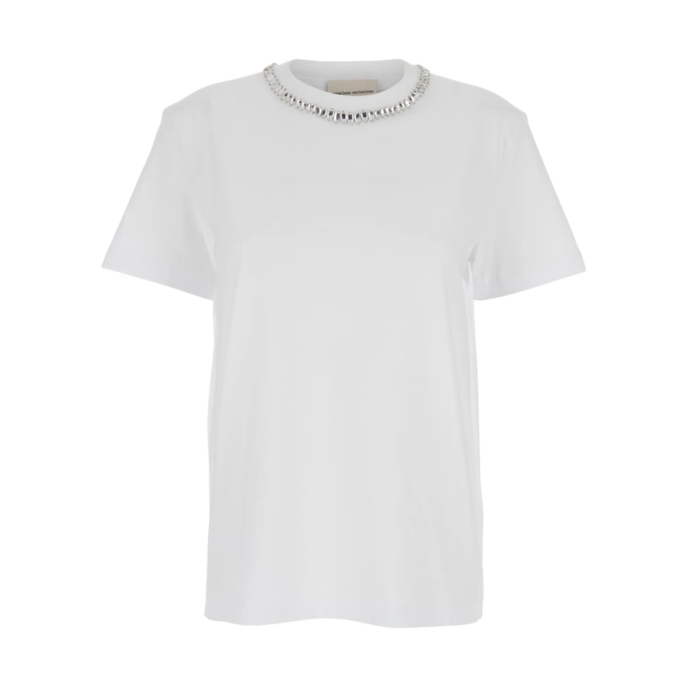 Semicouture Witte ronde hals T-shirt met metalen decoraties White Dames