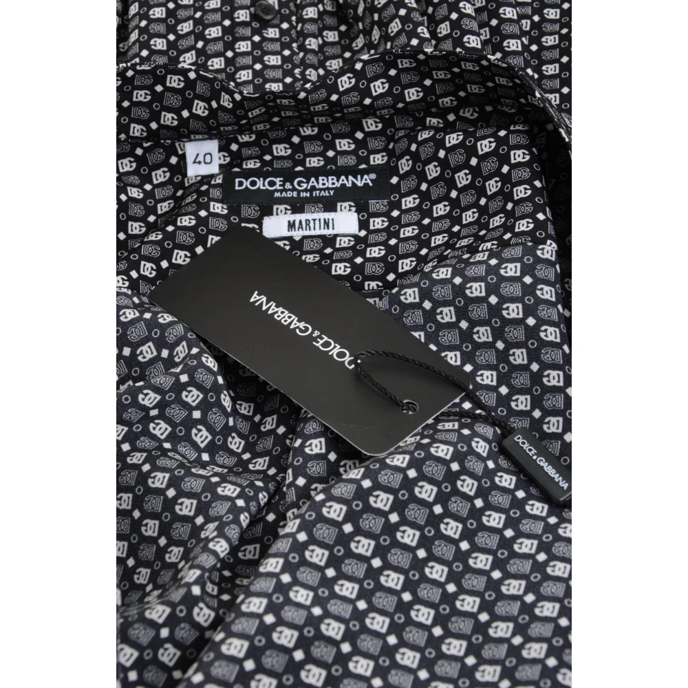 Dolce & Gabbana Mao Neck DG Logos Print Overhemd Black Heren
