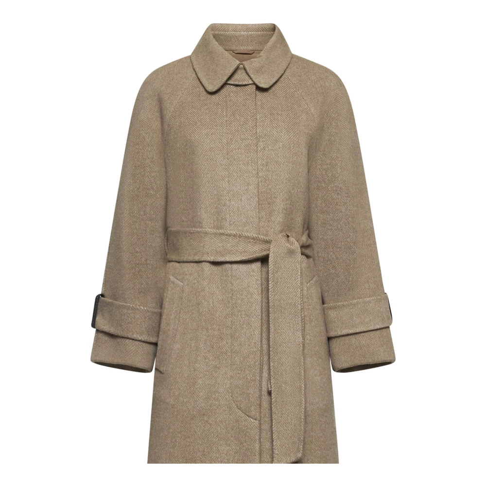 BRUNELLO CUCINELLI Beige Herringbone Lange Jas Beige Dames