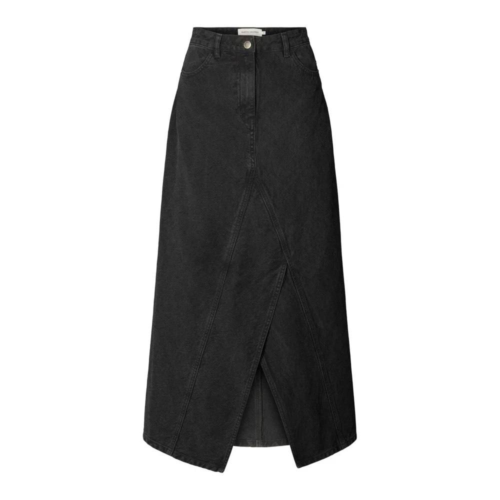 Rabens Saloner Zwarte Denim Rok met Cross-Over Split Black Dames