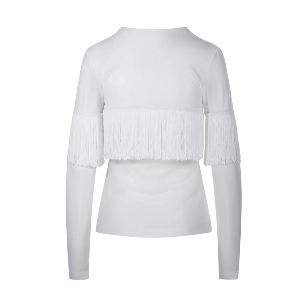 Norma Kamali Fringe Crewneck Top Sneeuwwit White Dames