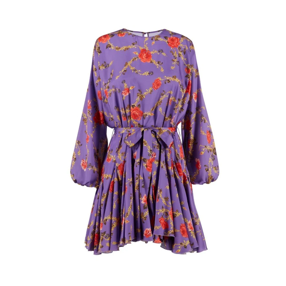 Aniye By Gedrukte satijnen jurk met zachte rok en taille riem Purple Dames
