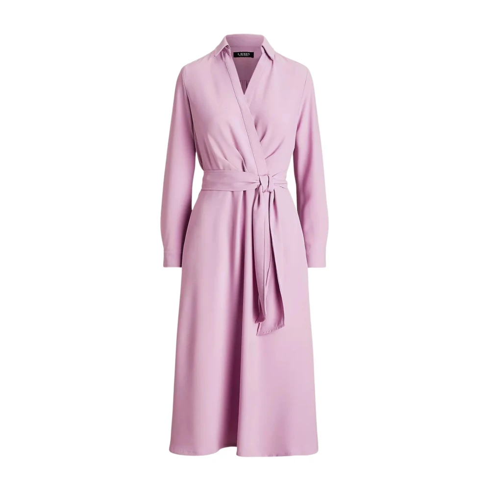 Ralph Lauren Paarse midi-jurk met strik Pink Dames