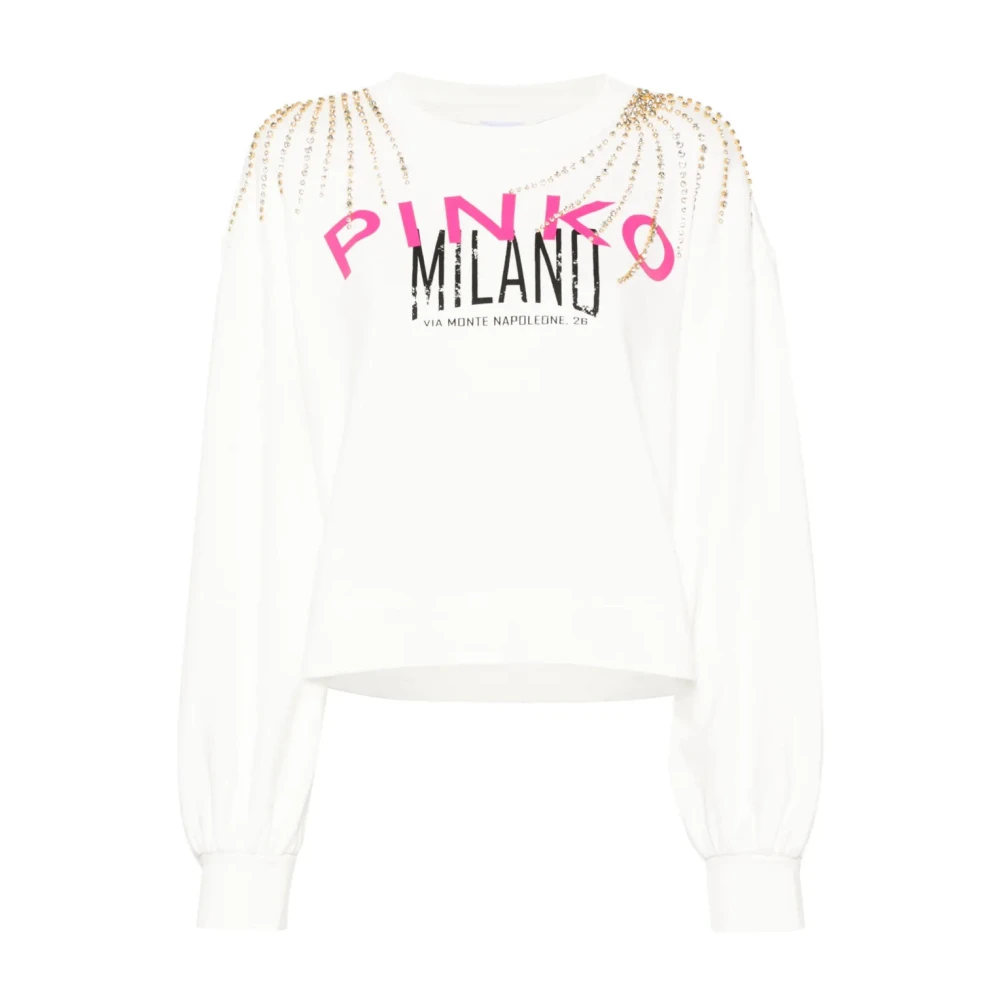 Pinko Women's White Logo-Print Sweatshirt Casual Jumper - Hoodies - L - Sweatshirts & Hoodies