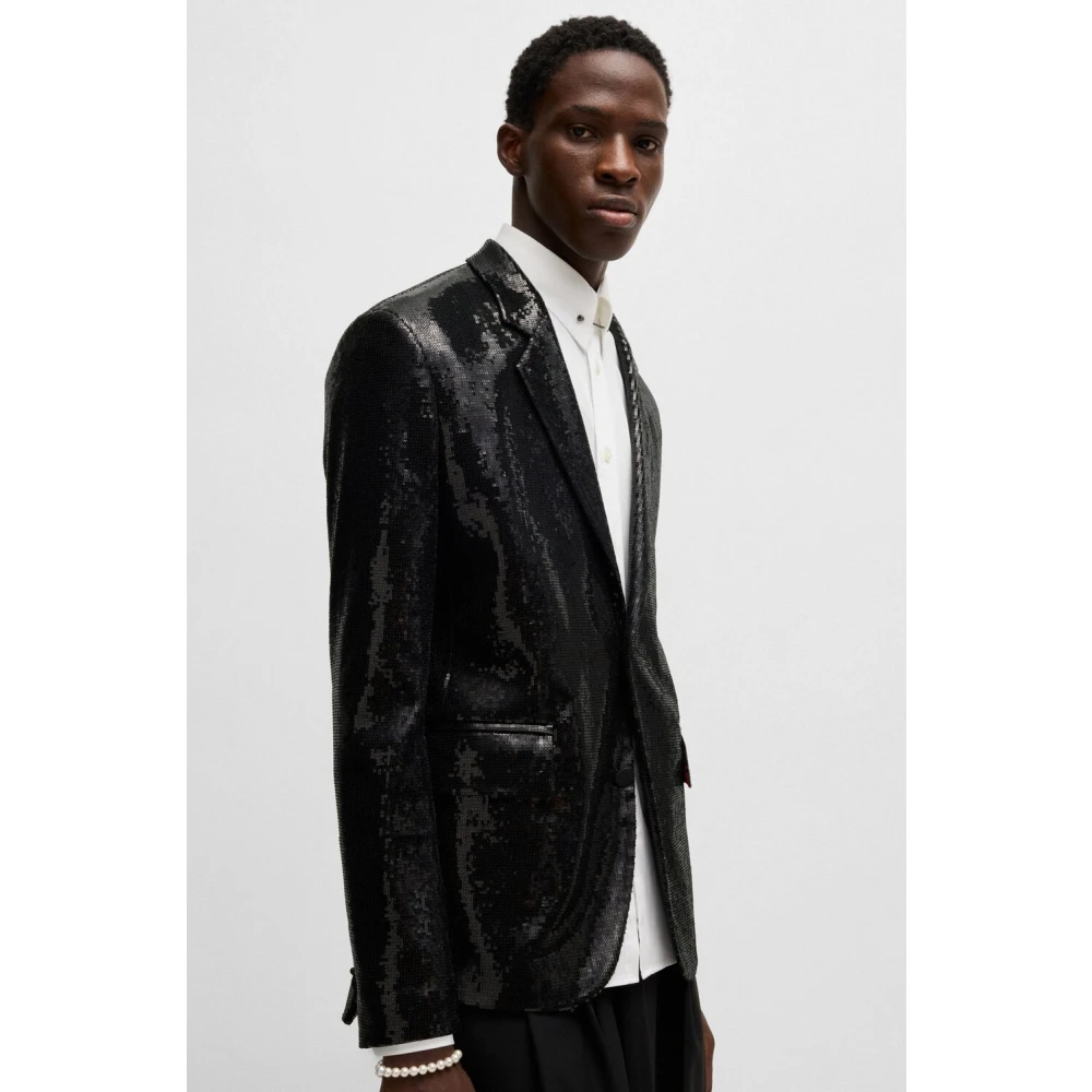Hugo Boss Moderne pasvorm pailletten blazer Karlo244E2J Black Heren